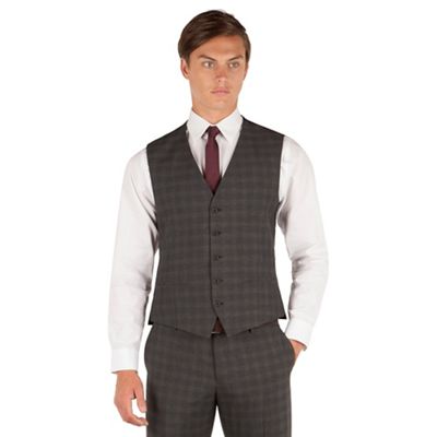Red Herring Red Herring Charcoal check 5 button slim fit suit waistcoat